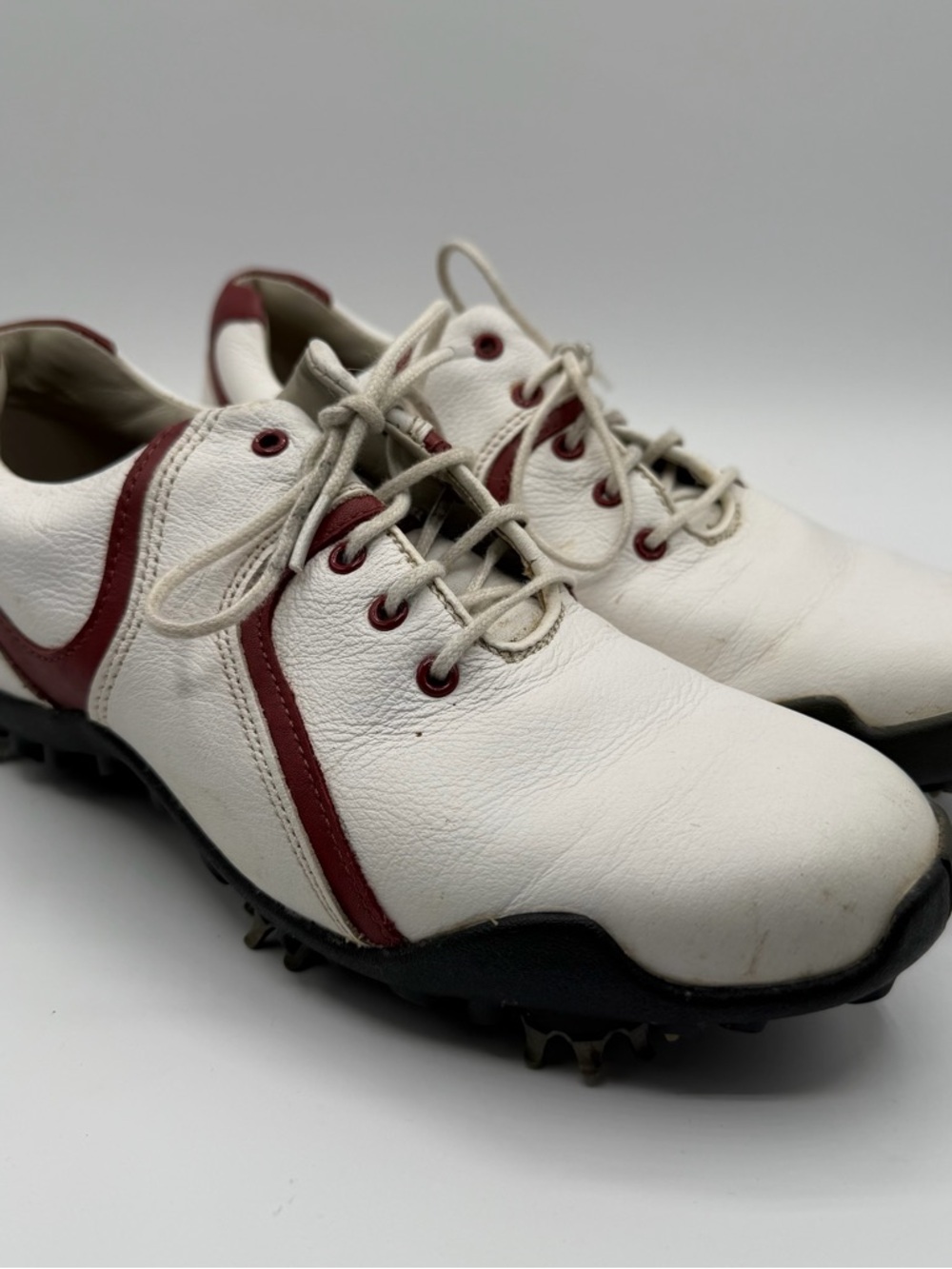 FootJoy LoPro Golf Shoes Womens 5M White Red Leather Soft Spikes 97089